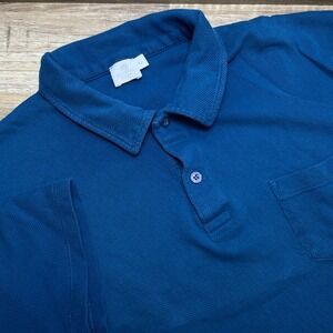 Sunspel Mens XL Teal Blue Pique Cotton Short Sleeve Pocket Polo Shirt Textured
